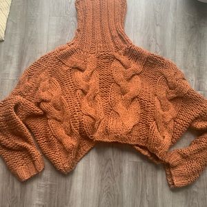 Cropped burnt orange chunky knit sweater